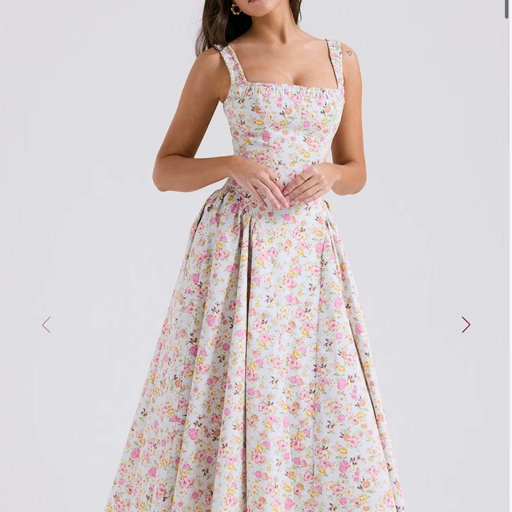 House of CB Cream Maxi Dress with Pink Floral Print - Picture 2 of 2